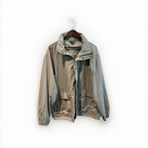 Vtg L.L. Bean Mens Rain Jacket Large Tan Full Zipper‎ Lightweight Hooded Khaki